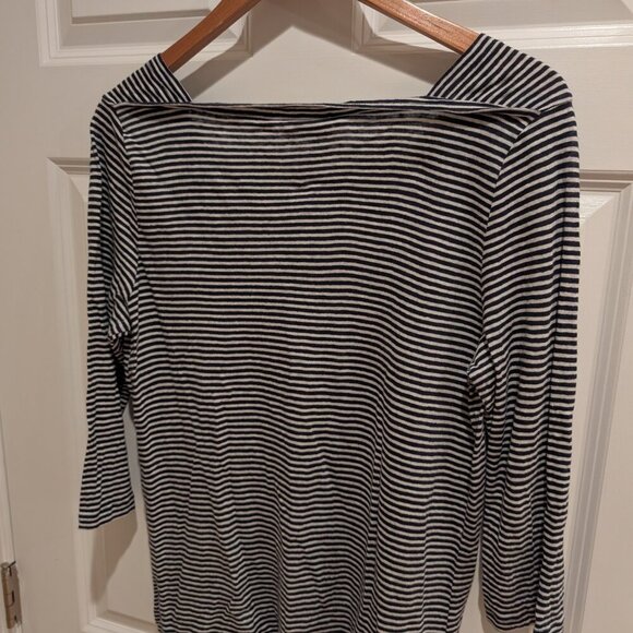Women's FOIL Linen Navy Striped Tunic Top Sz Medium - Picture 5 of 8